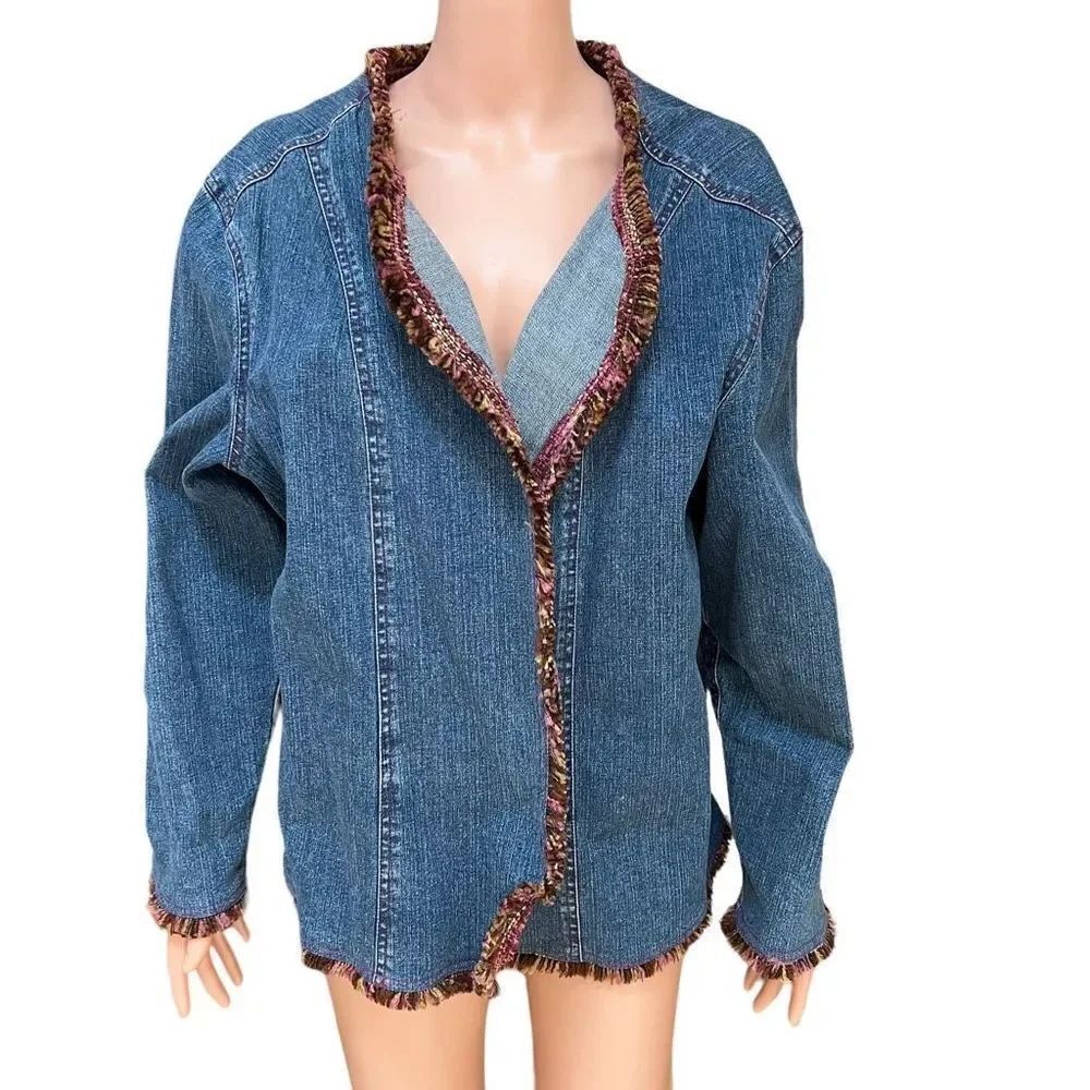 Choices woman denim open front jacket with tweed trim size 3X